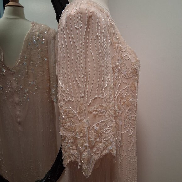 Vintage Shomax Silk Light Pink Beaded Dress Gown Maxie XL/1X - Picture 7 of 12